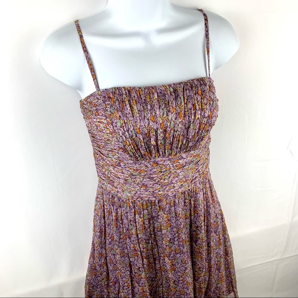 Decode 1.8 Lavendar Floral Print Spaghetti Strap 100% Silk Dress - Picture 3 of 15